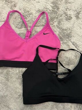Nike Pink and Black Duo Sports Bra Set — Supportive Strappy Back Size Medium
